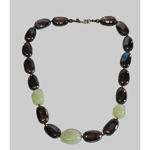 SHOWY 925 STERLING SILVER & NEPHRITE JADE STATEMENT NECKLACE SIGNED LT